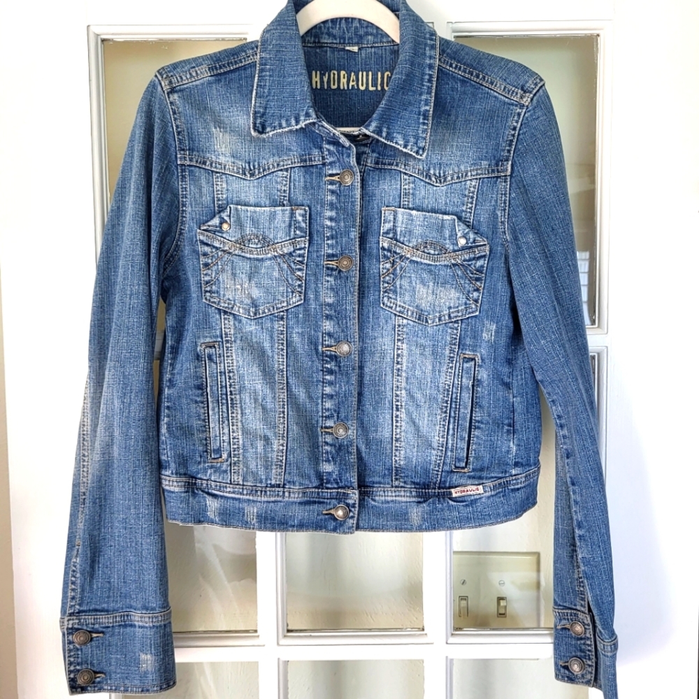 Hydraulic Distressed Jean Jacket Size XL